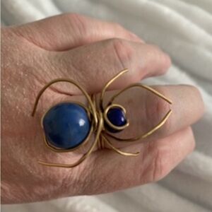 Gold and Blue Statement Spider Ring One of a Kind!